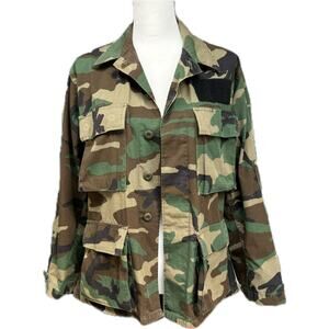 Reformation Camo Oversize Button Up Military Jacket Pockets Army Green Women XS